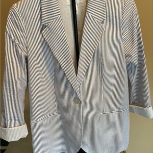 H&M White and Blue Striped Blazer